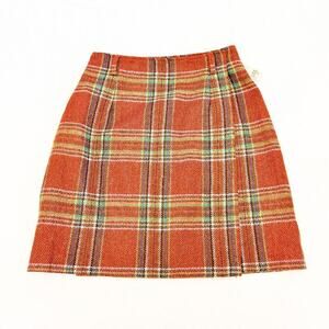 Talbots Plaid Checkered Flannel Orange Pencil Skirt 100% Wool Size 6P NWT